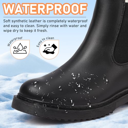 Womens Chelsea Boots Warm Fur Lined Winter Boot Women Lug Sole Combat Mid Calf Slip On Chunky Ankle Booties2