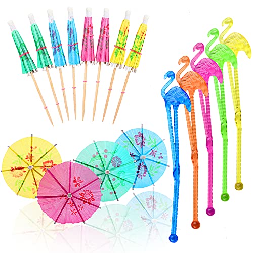 40 accessori per cocktail, tra cui 20 bastoncini per mescolare cocktail a forma di fenicottero, 20 bastoncini per ombrelli, decorazioni per cocktail e bevande, per feste estive, decorazioni per cibo e