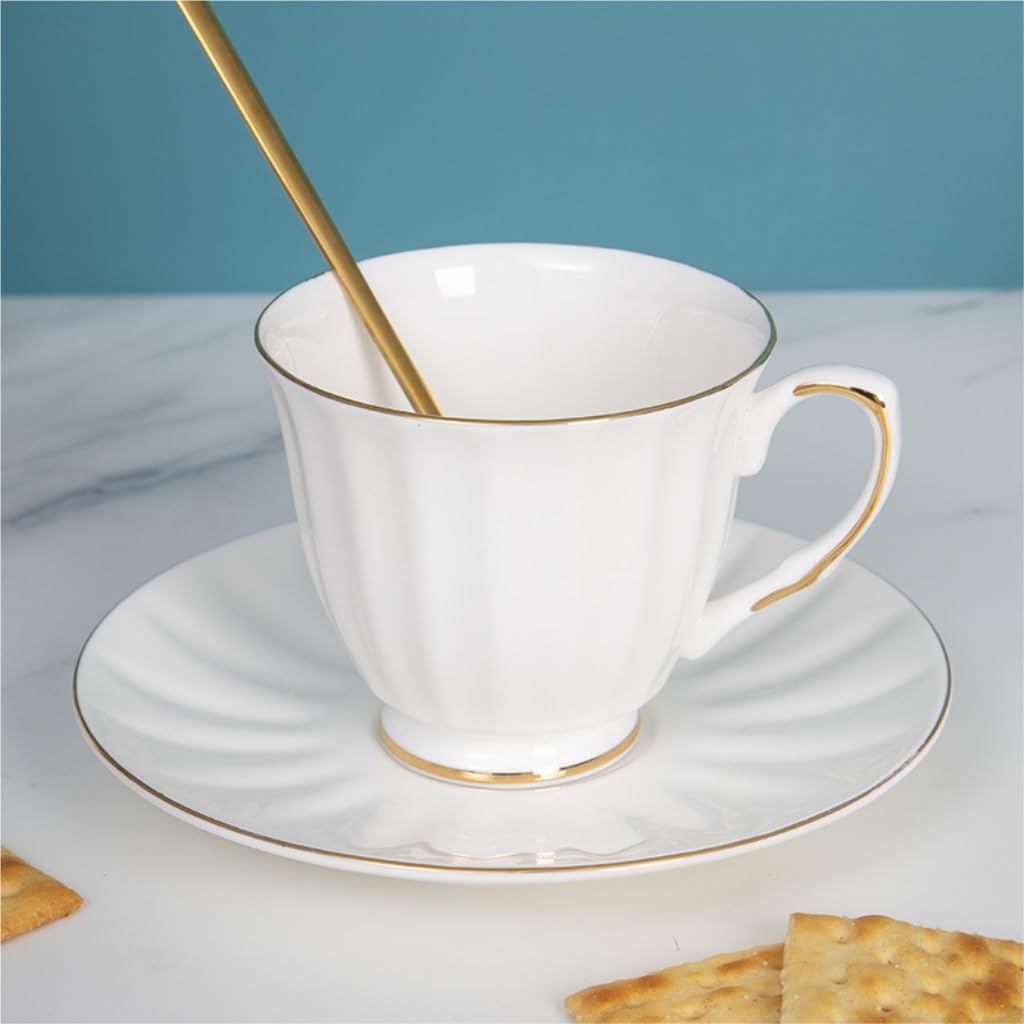 Filiżanka do kawy z porcelany kostnej ze złotym rantem, zestaw ceramicznych filiżanek i spodków o wysokiej wartości, filiżanka do popołudniowej herbaty (A: 210 ml)(B:210ml)