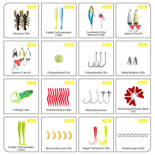 Fishing Lures, 107Pcs Fishing Tackle Box with Handbook, Fishing Gear & Bait Accessories Kit for Freshwater Bass, Ideal Fishing Gifts for Men, Father & Beginners miniatura 2