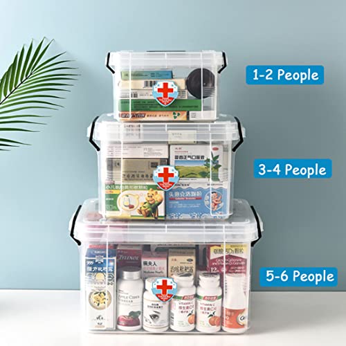 Image of Medicine Storage Organizer Family Plastic First Aid Box with Handle Clear Family Emergency Kit Medication Storage Organizer Box Bins 12.2x9x7.5inch Transparent