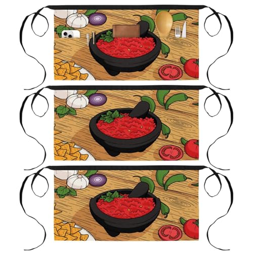 Lot tablier court de chef 3 poches pour restaurant et nettoyage