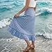 Women's Plaid Maxi Skirts A-Line Ruffle Hem Layer Y2k Flowy Casual Long Skirts Fashion High Waisted Gingham Skirt Blue