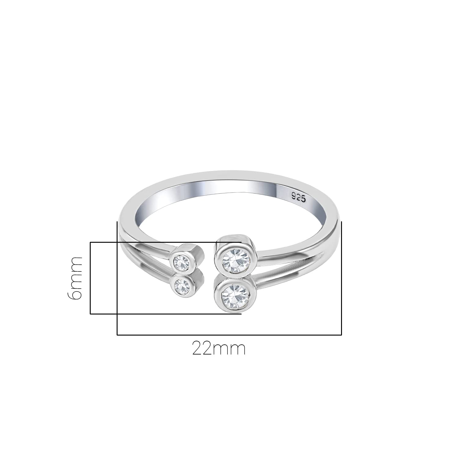 Women's 925 Sterling Silver Cubic Zirconia Toe Rings, Valentine's Gift
