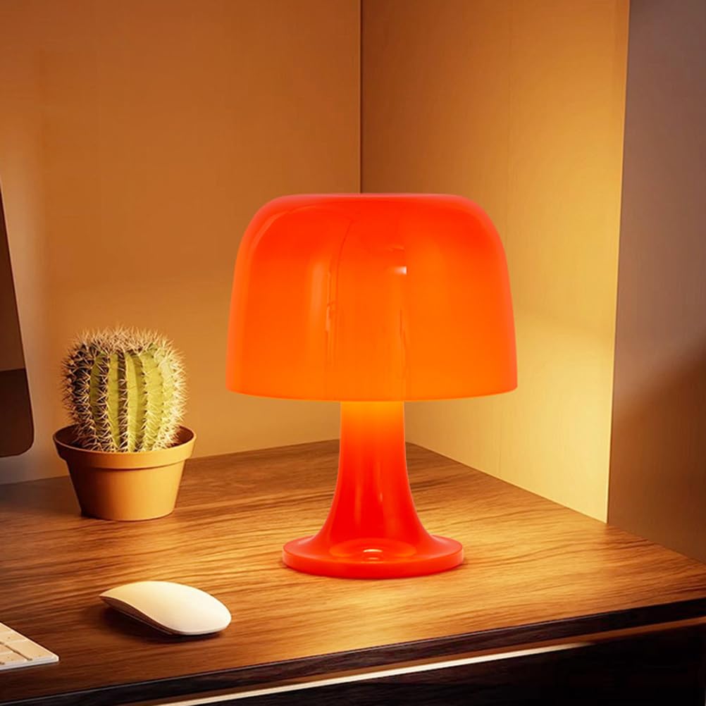 AoLa Pilzlampe Orange LED Tischlampe mit Kabel und Schalter Dimmbar Tischleuchte Pilz Orange lnnen Moderne Design Deko Lampe für Kinderzimmer Schlafzimmer Wohnzimmer Esstisch