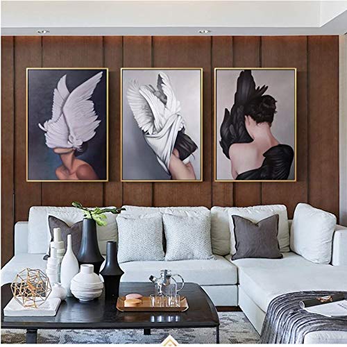 Triptyque plume ange 50x70cm sans cadre pour habiller un grand mur vide