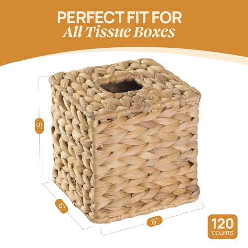 Vintiquewise Water Hyacinth Wicker Tissue Box Cover Square, Rattan Woven Tissue Box Holder, Rustic Seagrass Decorative Tissue Box for Bathroom or Living Room - Thumbnail 2