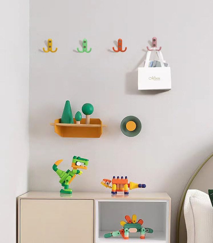 Kids Coat Hook Colorful Wall Hooks Decorative Small Wall Mounted Hooks for Hanging Towels Backpack Keys Cute Children's Room Nursery Decor 6 Pack Double Prong - Image 7
