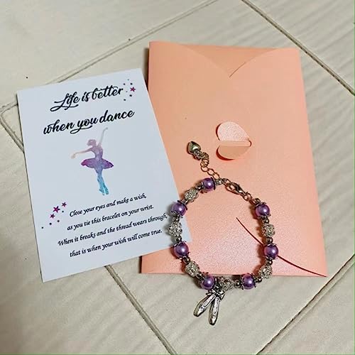 Lemua Dance Bracelet For Girls Purple Pearl And Rhinestone Bead Bracelet With Ballet Shoe Charm Dance Gifts For Granddaughter Daughter Niece Purple #TOP3