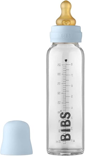 BIBS Baby Glass Bottle. Anti-colique. Embout rond en latex de caoutchouc naturel. Favorise l’allaitement naturel, 225 ml, Baby Blue - 4