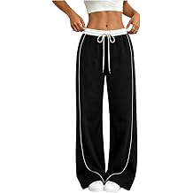 Womens Parachute Pants Wide Leg Cargo Y2K Baggy Track Pants Elastic Waist Drawstring Jogger Hiking Pants with Pockets