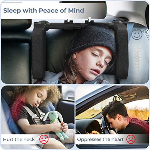 Image of Adjustable Car Headrest Pillow, Road Pal Headrest, U-Shaped Travel Sleeping Pillow for Kids & Adults, Head Neck Support Only Suitable for Car Seat Headrest with Poles, Black