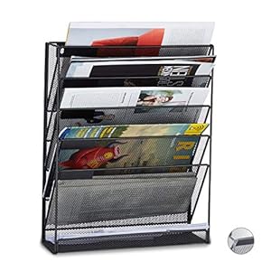 Relaxdays Porte-revues mural porte-journaux porte-magazines 6 casiers HxlxP: 40 x 32 x 10 cm, noir