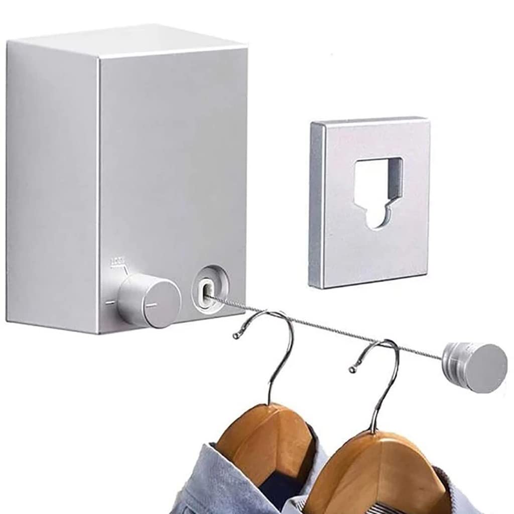 MOBYGKFY 4M Retractable Clothesline Wall-mounted Indoor Outdoor Washing Clothes Hanger Laundry Drying Line Balcony Invisible Drying Lines(B)