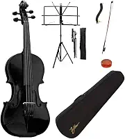 Violino 4/4 Zelmer ZLM44 BV Preto, Série Luxo Especial, com Estojo, Arco, Breu, Espaleira e Estante de Partitura