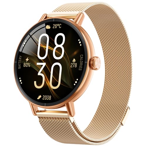 Smart Watches for Women,1.27" HD 43mm Fitness Tracker Answer/Make Call, Heart Rate/Sleep/SpO2, Round Smart Watch for iPhone/Samsung/Android,IP68 Waterproof,110+ Sport Mode-Gold