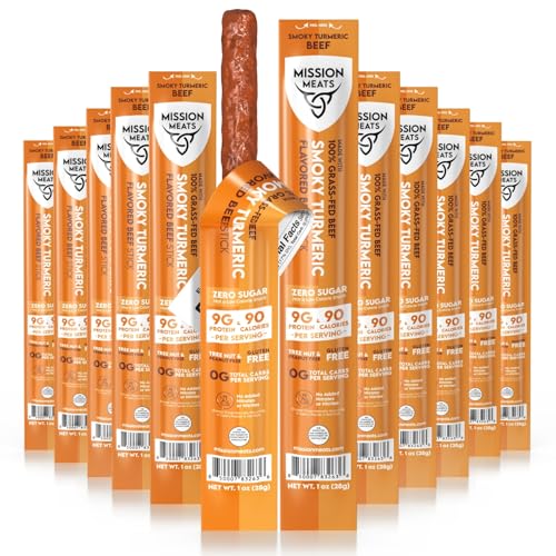 Mission Meats Beef Sticks, Grass Fed, Zero Sugar, Smoky Turmeric 1oz (12ct)