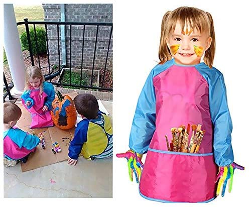 Grembiule da pittura per bambini da 8 a 10 anni, 3 tasche, grembiule per bambini con maniche lunghe, grembiule da pittura, grembiule impermeabile per bambini, per dipingere, fai da te, cottura