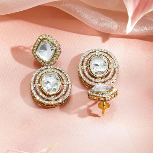 Image of Rubans Drop Earrings American Diamond Crystal Stylish Trendy Jewellery Gift for Women & Girls