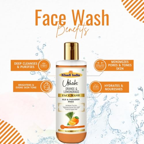 Image of Khadi Orange & Lemongrass Face Wash 200ml | Herbal & Natural | Exfoliates, Brightens, Hydrates & Moisturizes | Minimizes Pores | SLS & Paraben Free | For All Skin Types | Men & Women