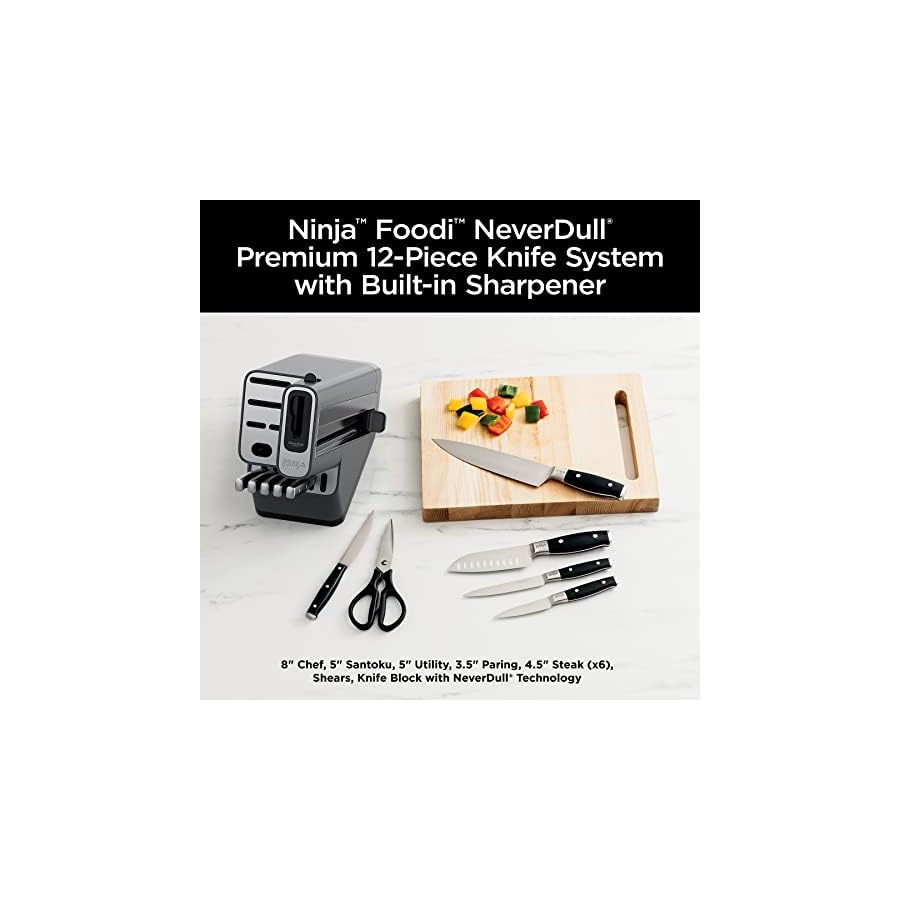 Ninja-K32012-Foodi-NeverDull-Premium-Knife-System-12-Piece-Knife-Block-Set-Stainless-SteelBlack-C38000-Foodi-NeverStick-Premium-8-Piece-Cookware-Set-Slate-Grey Ninja K32012 Foodi NeverDull Premium Knife System, 12 Piece Knife Block Set, Stainless Steel/Black & C38000 Foodi NeverStick Premium 8-Piece Cookware Set, Slate Grey