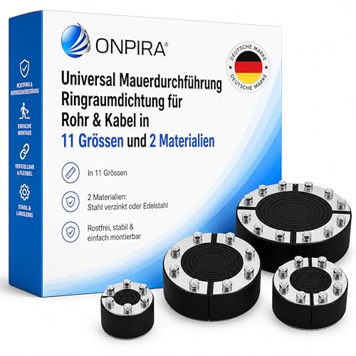 Onpira Universal Mauerdurchführung Ringraumdichtung für Rohr & Kabel in 11 Grössen und 2 Materialen (Stahl 100mm)