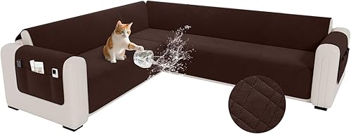 Miniatura 27 de Funda impermeable en forma de L para sofá seccional, funda acolchada de terciopelo para sofá esquinero, en forma de L, protector de muebles con