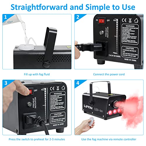 Lifmu Fog Machine, The New Upgrade Of Smoke Machine With Wireless Remote Control And Led Lights, 500W & 2000Cfm Bring Perfect Stage Effects For Halloween, Haunted Decor, Wedding And Various Parties #TOP5