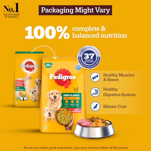 Image of Pedigree Adult & Puppy Dry Dog Food, 100% Vegetarian, 10 kg, Contains 37 Essential Nutrients, 100% Complete & Balanced Food for Adult Dogs (Pack of 2)