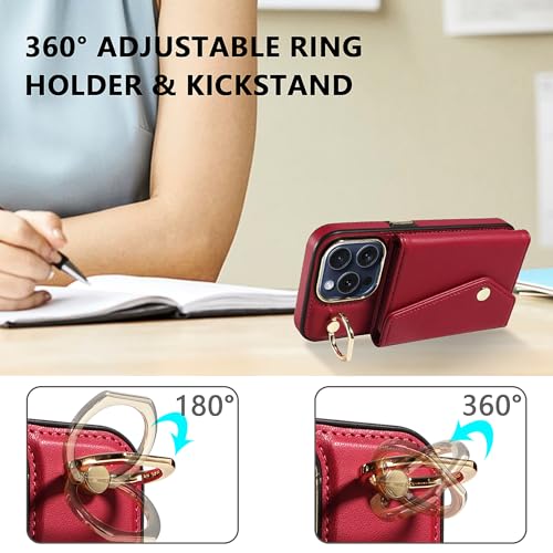 Étui portefeuille pour iPhone 15 Pro avec sangle et porte-cartes - 3