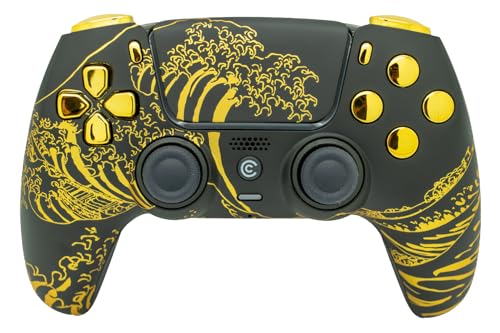 Image of Custom Controllerzz Custom Wireless Controller Compatible with PS5 - Multiple Designs Available (Golden Waves & Gold Chrome Inserts)
