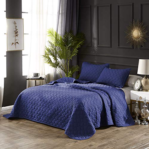 Oversize King/Cal-King Blue Solid Color Quilted Bedspread Coverlet (118X106) Inches + 2 King Shams (20X36) Inches Breathable Overfilled, 20Inches Fall Each Side Home, Hotel/Motel, Rentals 7.30 Lbs #TOP1