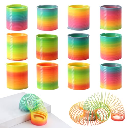 johouse rainbow magic spring party favors for kids 12 pcs colorful plastic spring toy treasure box toys for classroom fun goodie bags stuffers for kids birthday
