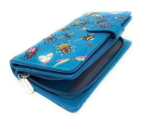 Shag Wear Insect Mania Large Spring Summer Wallet for Women and Teen Girls Vegan Faux Leather Teal 7"3