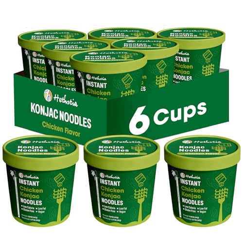 Image of Hethstia Konjac Noodle Chicken Soup, 6-Pack Instant Shirataki Noodle Soup Cups - Low-Calorie, Sugar-Free, Low-Carb, Gluten-Free, 34.32 oz Vegan Konjac Pho Pasta Chicken Broth, Healthy Asian Noodles