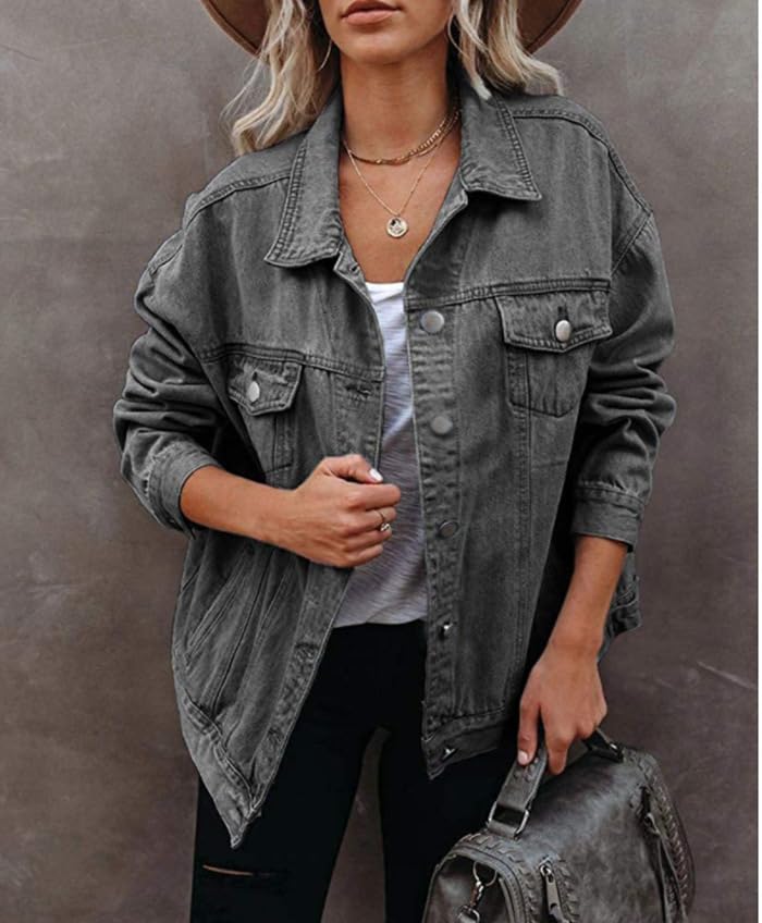FUNSEED Women's Denim Jacket, Fashionable and Retro, Oversized Denim Jacket Women, Loose and Casual Versatile2