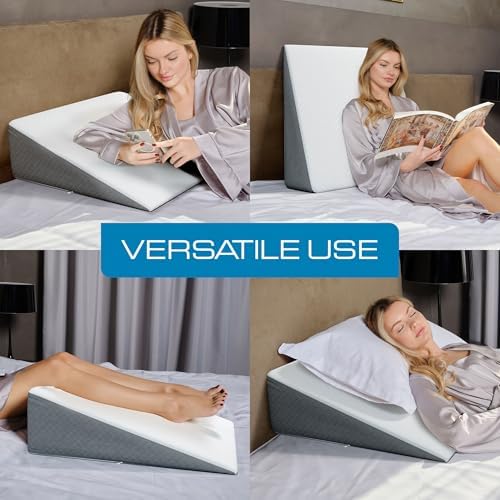Kӧlbs Bed Wedge Pillow with Memory Foam Top Chic Jacquard Grey and White Cover (7.5" Height) - 5