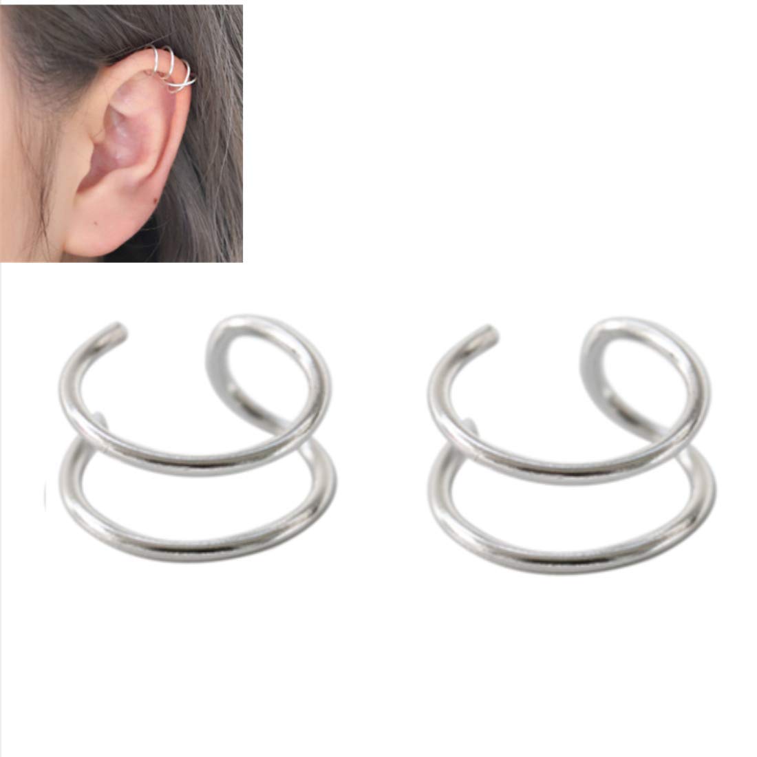 HOMEYU® 925 Sterling Silver Double Ear Cuff and Criss Cross Ear Cuffs No Piercing Fake Cartilage Earring
