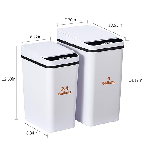Miniatura 8 de iBigLY Paquete de 2 basureros de baño con tapa automática, 2.2 galones y 4 galones sin contacto, cubo de basura inteligente con sensor de