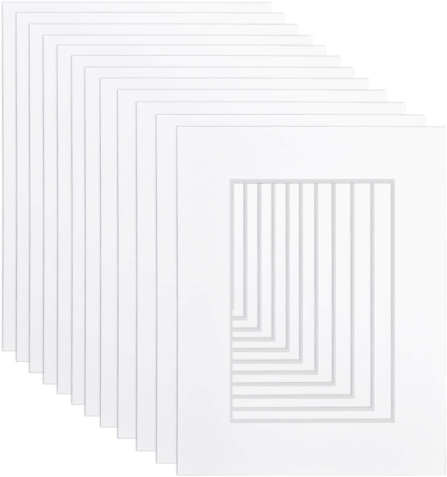 Schliersee 12 Pack 8x10 Mats for 5x7 Pictures, White Picture Mats with Core Bevel Cut