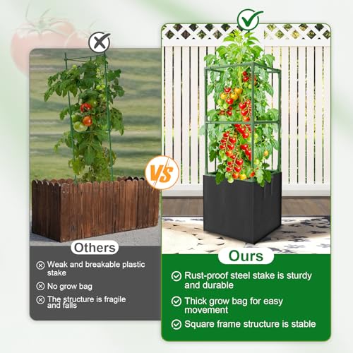Laodier 3 Pack Tomato Cages, Square Tomato Trellis with 17 Gallon Grow Bags,47IN Tall Heavy Duty Tomato Plant Support Stakes for Garden Climbing Vegetables Flowers Fruits (Extra-Bold, 3 Pack) by Laodier - Image 5