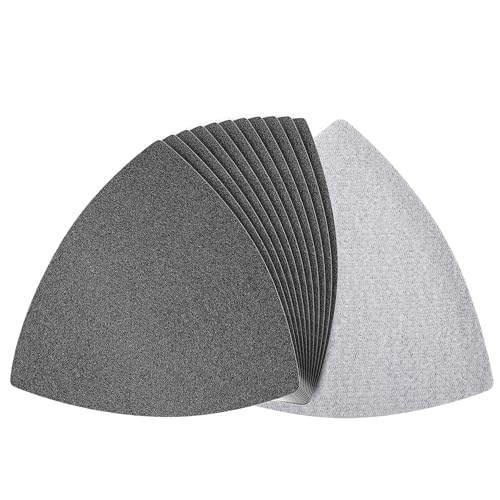 FOCMKEAS 12 Pcs Detail Sander Sandpaper 80 Grit Triangle Sanding Pads Sandpaper Hook & Loop Triangular Oscillating Multi Tool Sanding Paper for Wood, Metal, Walls & Furniture Polishing