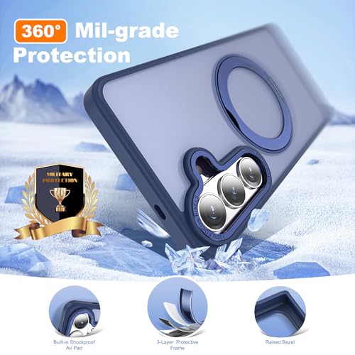 Image of for Samsung Galaxy S26 Plus Case with 360Rotatable Magnetic Ring Stand Compatible with Mag-Safe Military Protection Matte Translucent Phone Case for Samsung Galaxy S26+,Blue