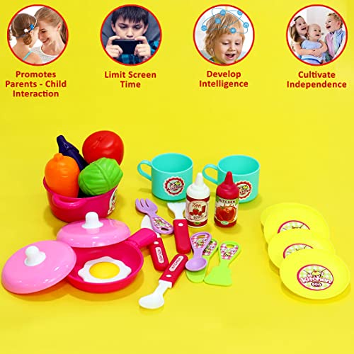 Image of Wembley Kitchen Set for Kids Girl Big Size Cooking Set Toys Trolley - BIS Approved - Made in India