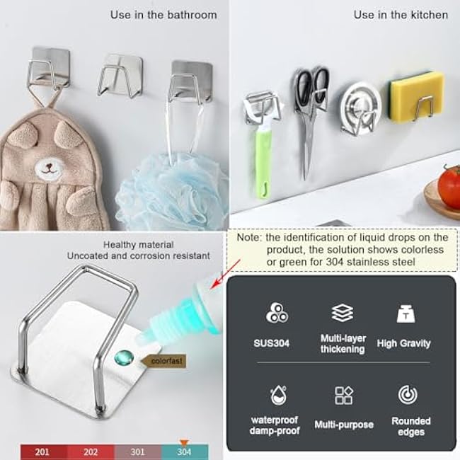 6Pcs Sponge Holders for Kitchen Sink, Strong Adhesive Sponge Holder for Sink Counter - SUS304 Stainless Steel Highly Rigid and Waterproof Kitchen Sink Caddy, Quick Drying(Gray)