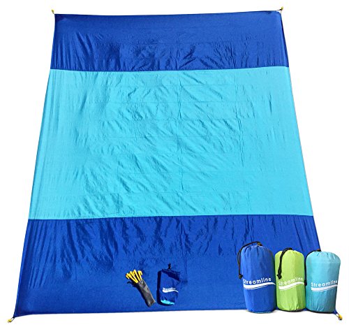SAND-AWAY Sand Proof Outdoor Compact Beach Blanket for Social Distancing(20% Bigger 9 x 7 ft) Oversized Beach, Picnic Blanket/ Beach Mat (INCLUDES 4 FREE STAKES!) for Beach, Picnic, Camping, Hiking