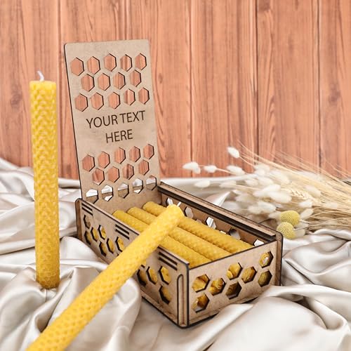Honeycomb Beeswax Taper Candles, Set of 10, 21 cm Height x 2 cm Diameter, in Personalised Wooden Box