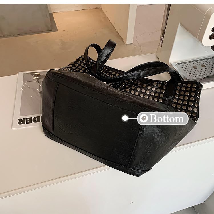 Bolso tote grande tachonado para mujer piel vegana miniatura 4