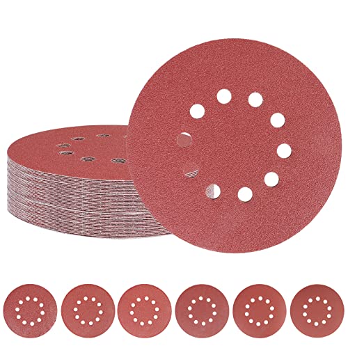Sruhrak 225mm Sanding Discs Hook and Loop 5 X 40/60/80/100/120/180 Mixed Grit 10 Hole Sanding Discs Pad for drywall sander random orbital sander sanding giraffe (30 Pieces)