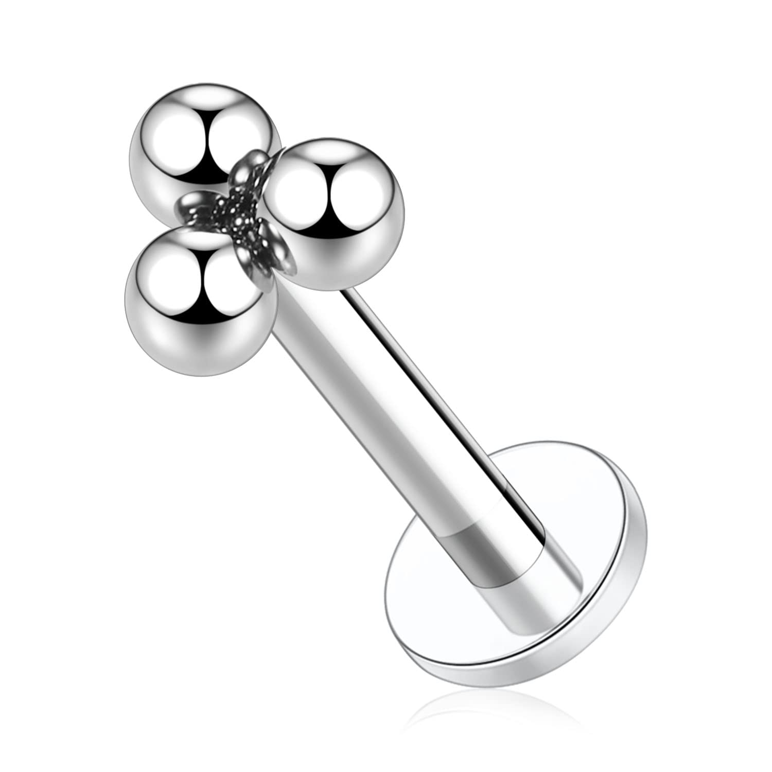 hengkaixuan16G G23 Titanium Flat Back Labret Studs Internally Threaded Lip Studs Tragus Piercing Monroe Medusa Lip Piercing Silver Lobe Cartilage Conch Earring Jewelry 6 8 10 mm